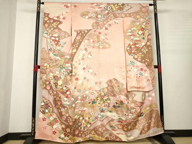平和屋着物●豪華振袖　駒刺繍　絞り　雪輪鴛鴦花文　金彩　正絹　逸品　未使用　AABB3860ck