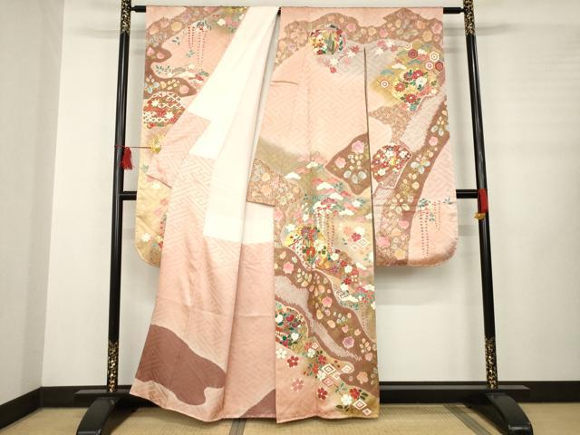 平和屋着物○豪華振袖 駒刺繍 絞り 雪輪鴛鴦花文 金彩 正絹 逸品