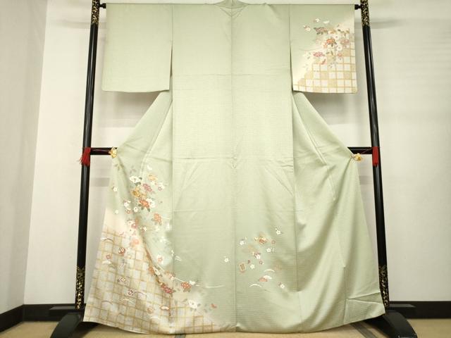 平和屋着物●訪問着　友禅　松皮菱花文　暈し染め　金彩　正絹　逸品　AABB3865ck