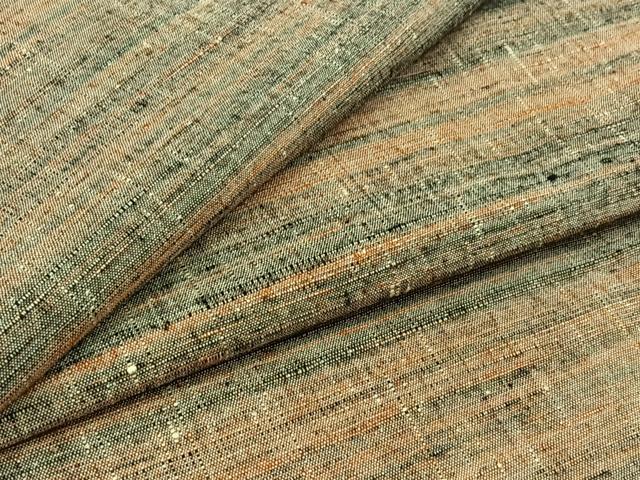 平和屋着物▽上質な紬　単衣　横段文　正絹　逸品　AABB3907jh