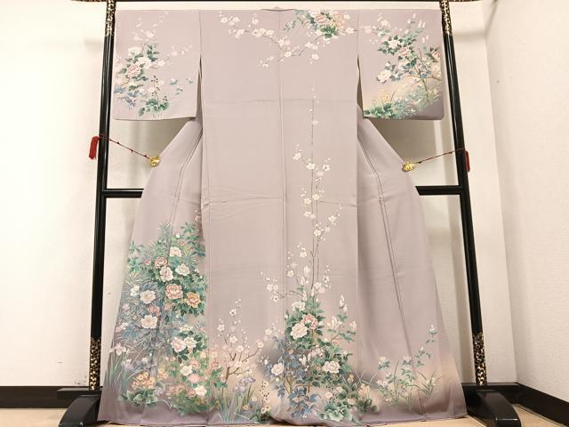 平和屋着物●訪問着　草花文　暈し染め　金彩　正絹　逸品　AABB4343ph