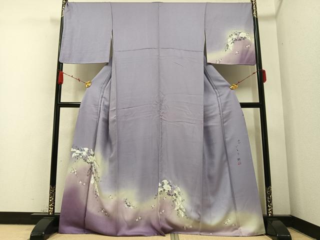 平和屋着物●訪問着　作家物　いとう類　手描き　草花文　暈し染め　正絹　逸品　AABB4346ph