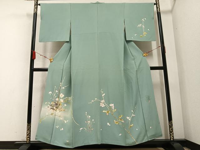 平和屋着物●京加賀友禅　百貫石峰　訪問着　枝花文　暈し染め　正絹　逸品　AABB4350ph