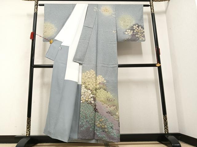 平和屋着物○十日町 名門 滝泰謹製 訪問着 絞り 楓文 金通し