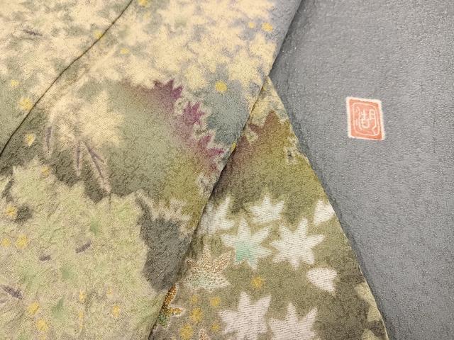 平和屋着物●十日町　名門　滝泰謹製　訪問着　絞り　楓文　金通し地　正絹　逸品　AABB4357ph 平和屋着物○十日町 名門 滝泰謹製 訪問着 絞り 楓文 金通し