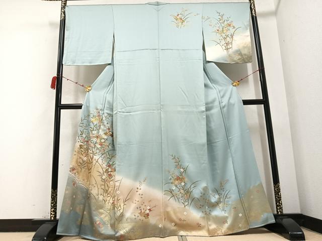 平和屋着物●訪問着　地紙草花文　暈し染め　金彩　正絹　逸品　AABB4361ph