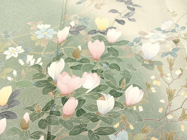 平和屋着物○訪問着 友禅 枝花文 暈し染め 正絹 逸品 AABB4375ph