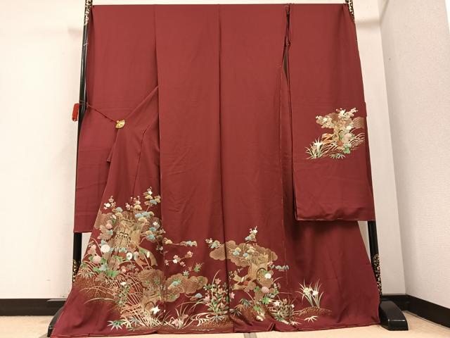 平和屋着物●豪華振袖　御所車草花文　金彩　仮絵羽　逸品　未使用　AABB4378ph