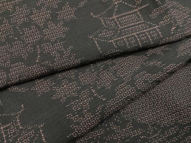 平和屋着物●結城紬　80亀甲　風景草木文　正絹　逸品　未使用　AABB4395ph