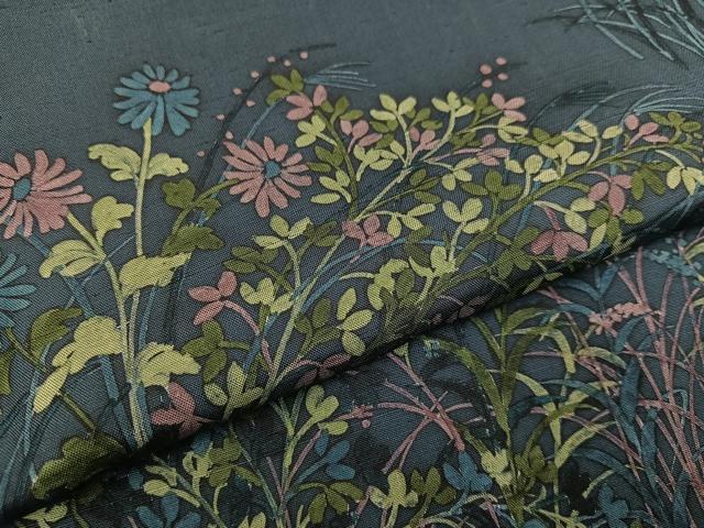 平和屋着物○訪問着 紬地 手描き ろうけつ染め 草花文 正絹 逸品 未