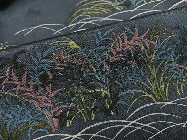 平和屋着物●訪問着　紬地　手描き　ろうけつ染め　草花文　正絹　逸品　未使用　AABB4396ph 平和屋着物○訪問着 紬地 手描き ろうけつ染め 草花文 正絹 逸品 未