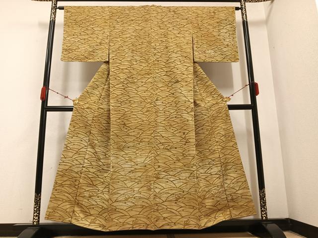 平和屋着物●訪問着　紬地　型染め　立波文　正絹　逸品　未使用　AABB4397ph