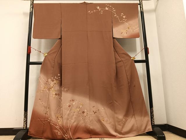 平和屋着物●訪問着　駒刺繍　短冊枝花文　暈し染め　金彩　正絹　逸品　AABB4400ph