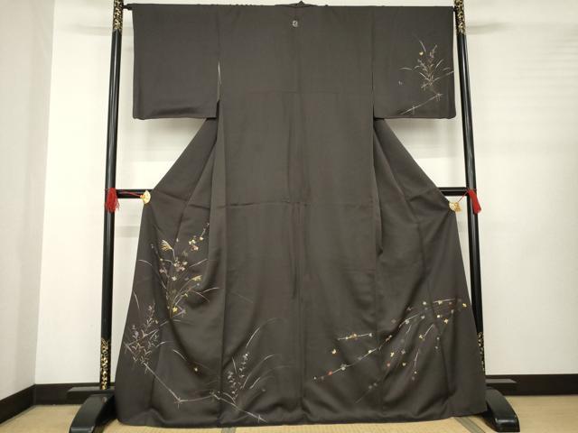 平和屋着物●訪問着　刺繍　草花文　金糸　正絹　逸品　AABB4441ck