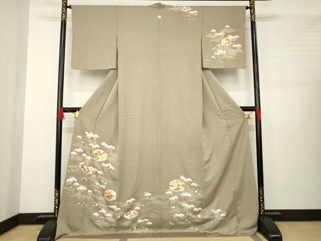 平和屋着物●訪問着　駒刺繍　花文箱文　金彩　ロング丈　正絹　逸品　AABB4445ck