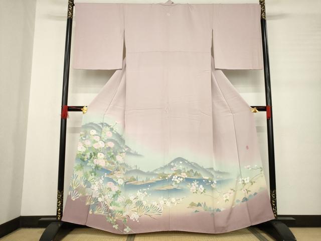 平和屋着物●豪華色留袖　友禅　作家物　遠山風景花文　暈し染め　正絹　逸品　AABB4467ck