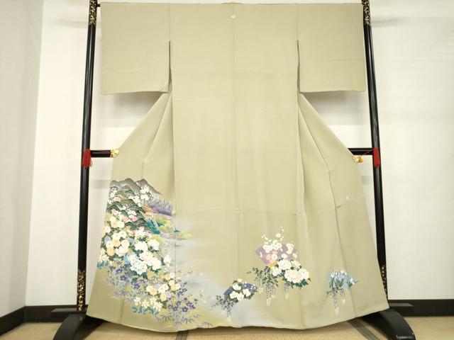 平和屋着物○訪問着 型染め 流水花文 杜若 正絹 逸品 AAAZ0092zg 平和
