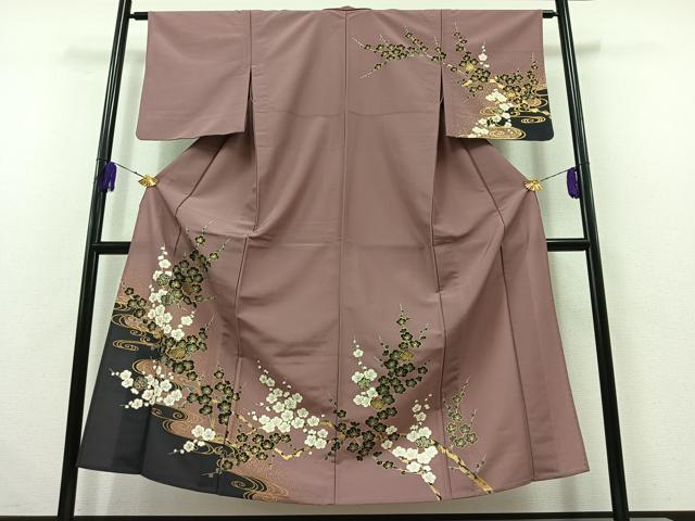 平和屋着物▽訪問着　単衣　流水枝梅文　金彩　洗える着物　AABB4499jh