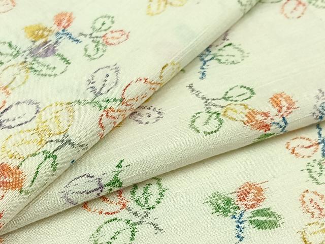 平和屋着物▽上質な紬　単衣　むべ絣　反端付き　正絹　逸品　AABB4506jh