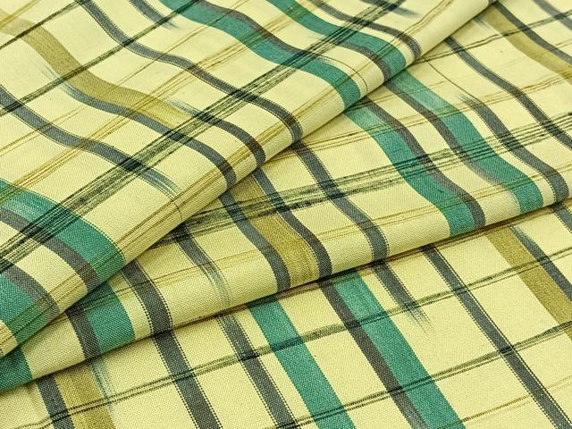 平和屋着物▽上質な紬　単衣　格子　正絹　逸品　AABB4512jh