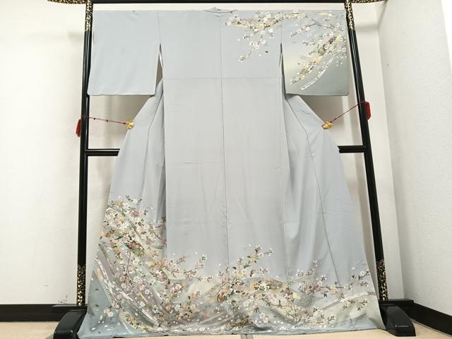 平和屋着物●訪問着　刺繍　枝花文　暈し染め　金銀彩　ロング丈　正絹　逸品　AABB5099ph