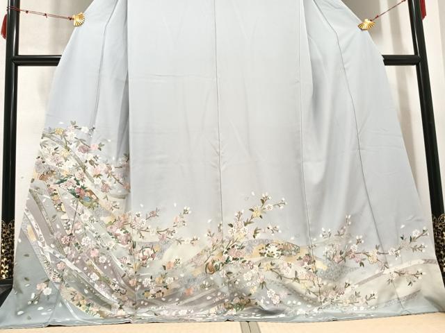 平和屋着物●訪問着　刺繍　枝花文　暈し染め　金銀彩　ロング丈　正絹　逸品　AABB5099ph 平和屋着物○訪問着 刺繍 枝花文 暈し染め 金銀彩 ロング