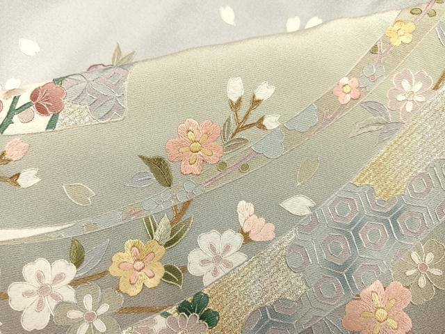 平和屋着物○訪問着 刺繍 枝花文 暈し染め 金銀彩 ロング
