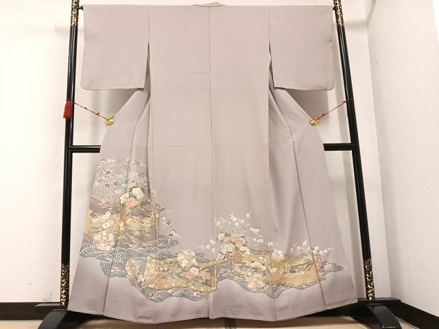 平和屋着物●豪華色留袖　友禅　駒刺繍　花車文　暈し染め　金彩　正絹　逸品　AABB5103ph