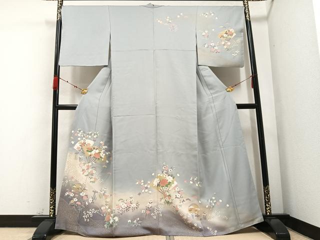 平和屋着物○訪問着 扇面枝花文 暈し染め 金彩 正絹 逸品