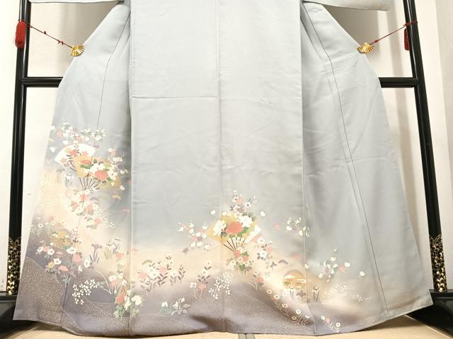 平和屋着物○訪問着 扇面枝花文 暈し染め 金彩 正絹 逸品