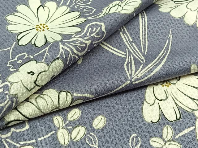 平和屋着物▽小紋　単衣　手描き　草花文　洗える着物　AABB5204jh