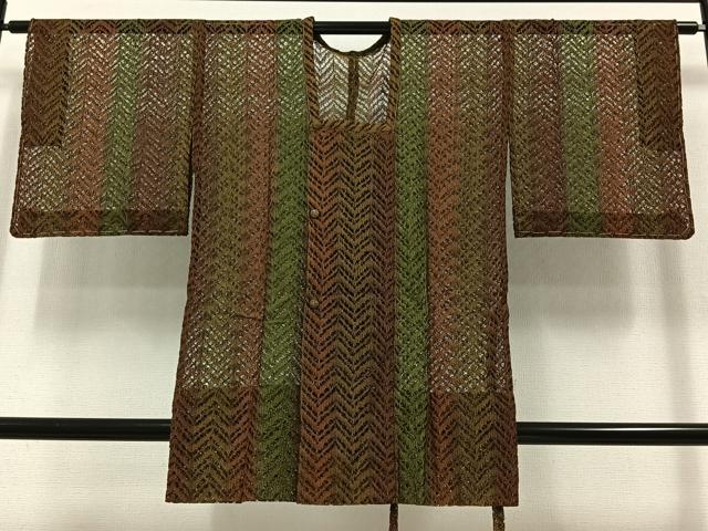 平和屋着物▽道行コート　スリーシーズン　春夏秋　塵除け　縞　正絹　逸品　AABB5227jh