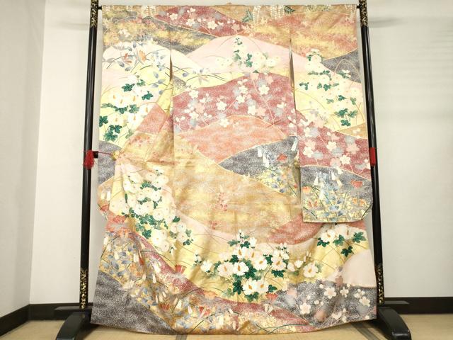 平和屋着物●豪華振袖　駒刺繍　草花文　金彩　三越扱い　正絹　逸品　AABB5406ck