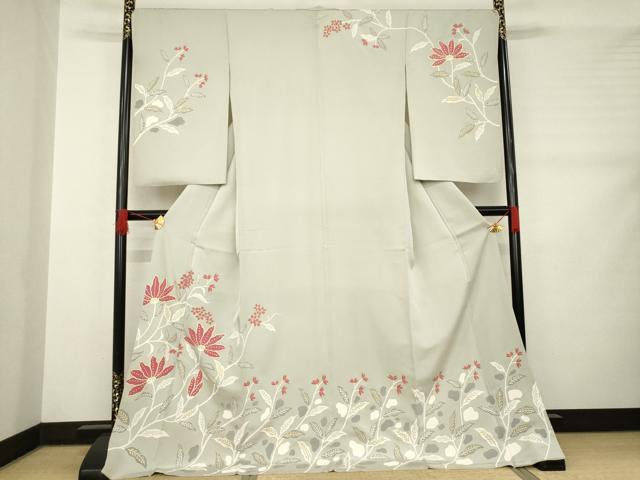 平和屋着物●訪問着　友禅　草花文　金彩　ロング丈　正絹　逸品　AABB5420ck