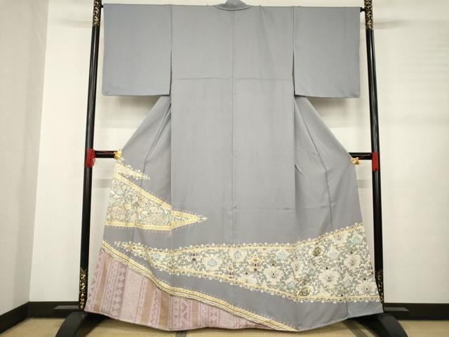 平和屋着物●色留訪問着　駒刺繍　花唐草文　正絹　逸品　未使用　AABB5449ck