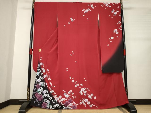 平和屋着物●豪華振袖　舞花文　暈し染め　正絹　逸品　AABB5460ck