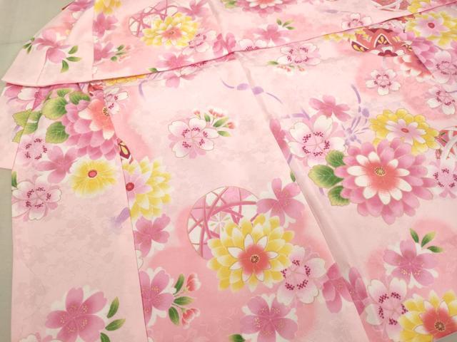 平和屋着物[]七五三　女の子　３歳　祝着　三つ身　長襦袢(単衣)・被布・小物セット　花手毬文　暈し染め　金彩　未使用　AABB5787ja_2