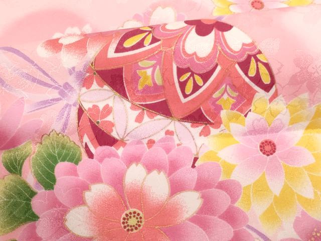 平和屋着物[]七五三　女の子　３歳　祝着　三つ身　長襦袢(単衣)・被布・小物セット　花手毬文　暈し染め　金彩　未使用　AABB5787ja_3