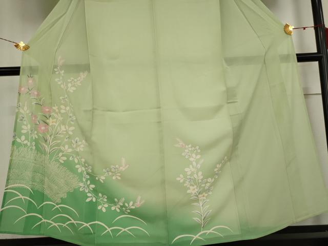 平和屋着物＊夏物　訪問着　絽　草花文　暈し染め　銀彩　正絹　逸品　AABB5872st 平和屋着物＊夏物 訪問着 絽 草花文 暈し染め 銀彩 正絹