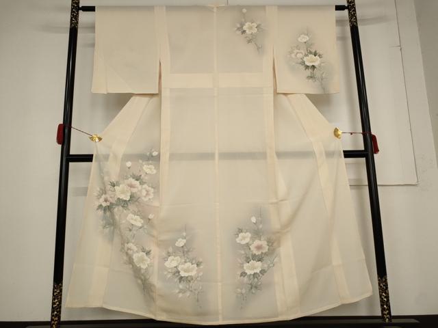 平和屋着物＊夏物　訪問着　絽　手描き　草花文　暈し染め　正絹　逸品　AABB5922st