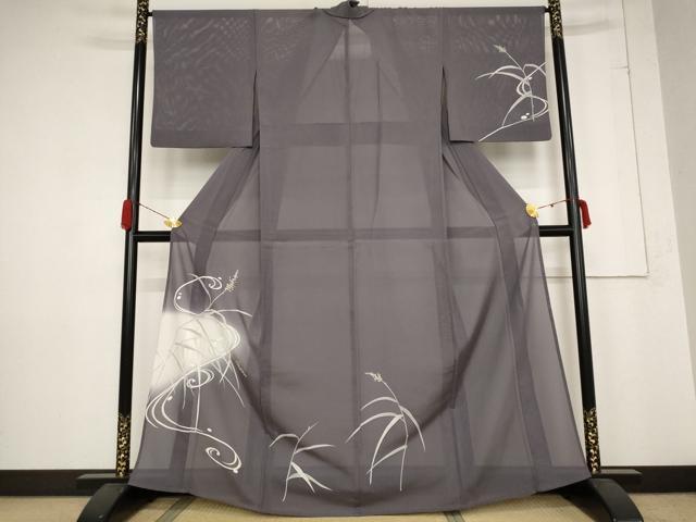 平和屋着物＊夏物　訪問着　絽　草花文　暈し染め　金彩　反端付き　正絹　逸品　AABB5929st