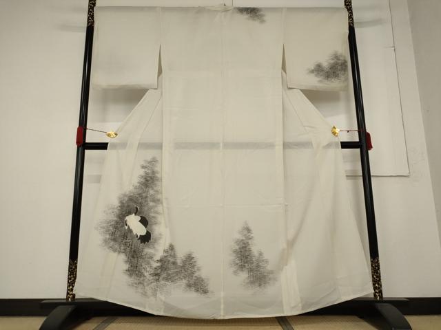 平和屋着物＊夏物　訪問着　絽　樹林飛鶴文　正絹　逸品　AABB5932st