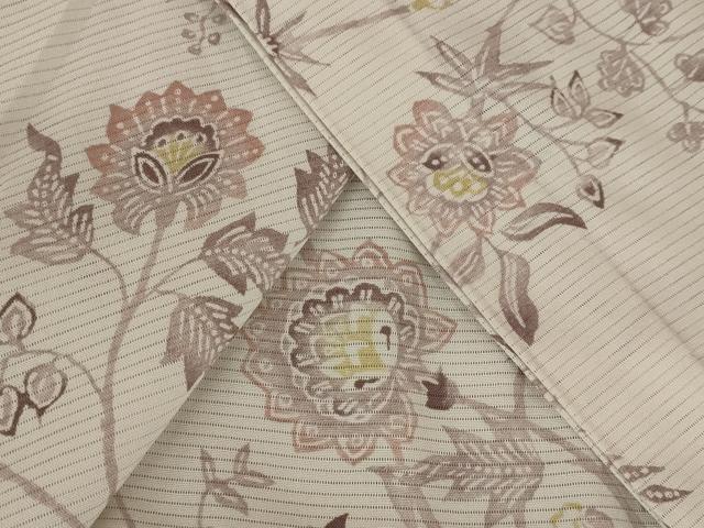 平和屋着物＊夏物　小紋　絽　型染め　更紗花文　正絹　逸品　未使用　AABB5935st
