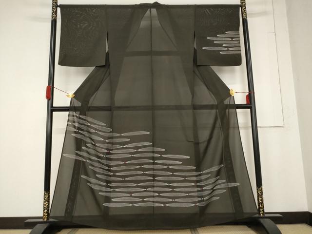 平和屋着物＊夏物　訪問着　絽　横段文　黒地　正絹　逸品　AABB5942st