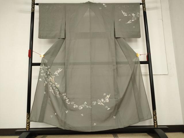 平和屋着物＊夏物　訪問着　絽　枝葉文　正絹　逸品　AABB5947st