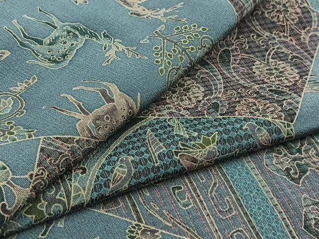 平和屋着物▽上質な小紋　単衣　鳥獣花文　ロング丈　正絹　逸品　AABB6203jh