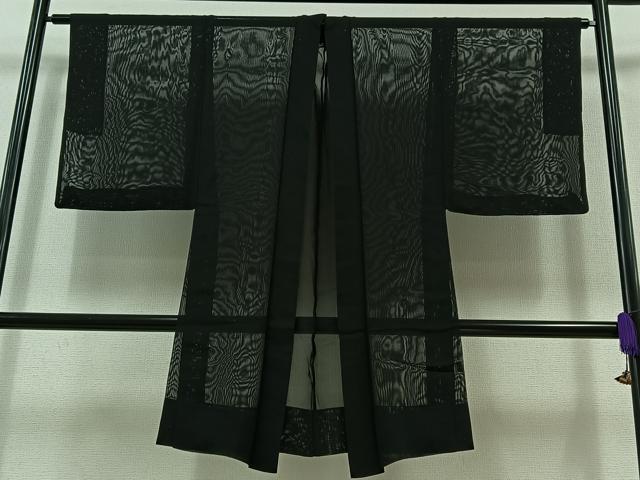 平和屋着物▽男性　羽織　スリーシーズン　春夏秋　塵除け　漆黒色　正絹　逸品　AABB6227jh