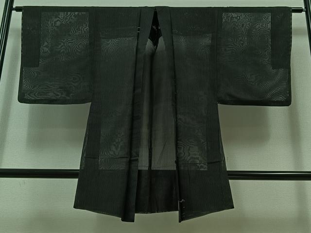 平和屋着物▽男性　羽織　スリーシーズン　春夏秋　塵除け　縞　黒色　正絹　逸品　AABB6229jh