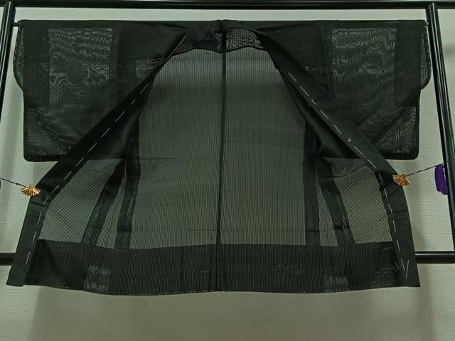 平和屋着物▽男性 羽織 スリーシーズン 春夏秋 塵除け 縞 黒色 正絹