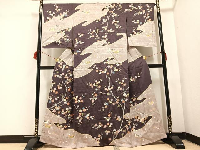 平和屋着物●訪問着　刺繍　鴛鴦楓文　金彩　正絹　逸品　AABB6288ph